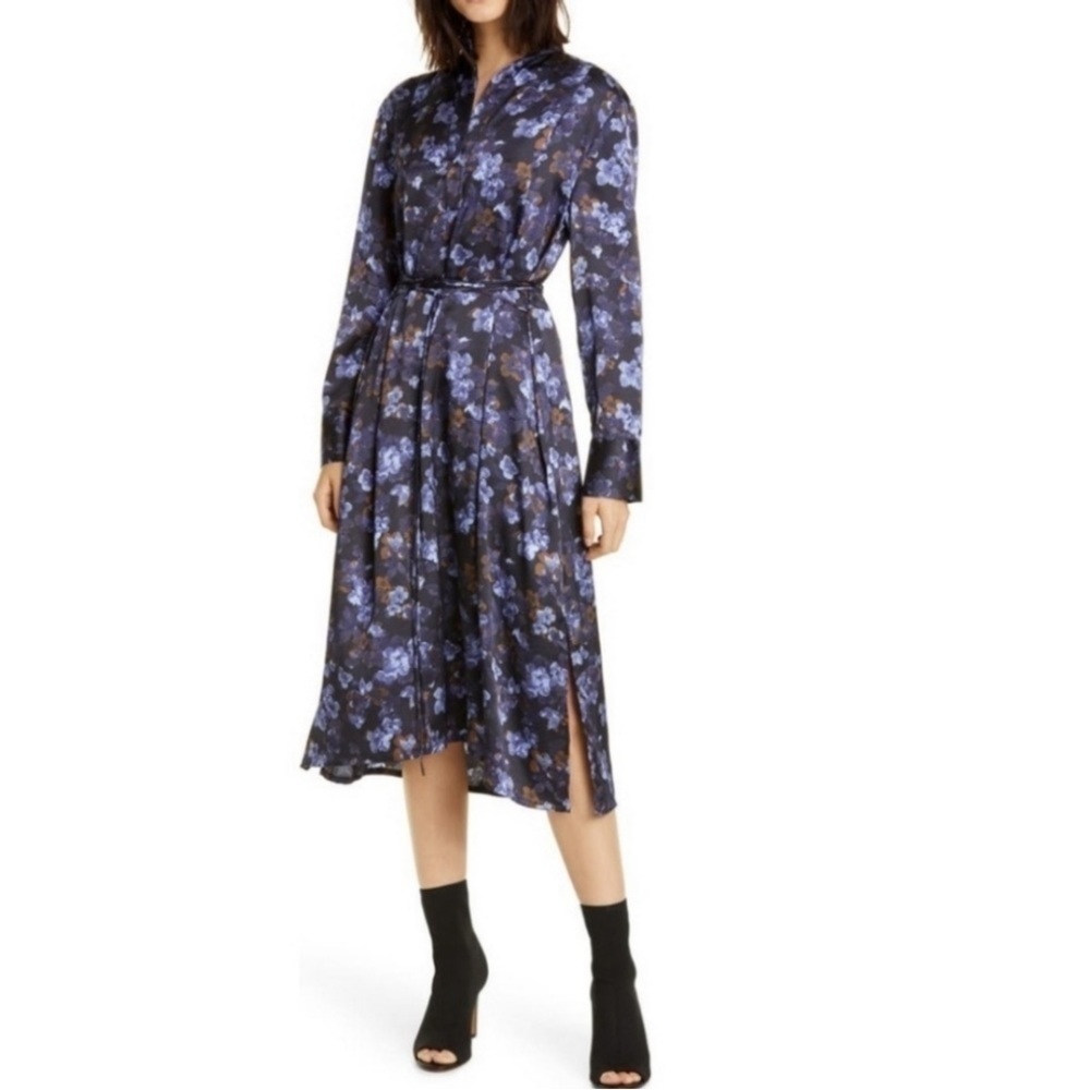 Vince Plumeria Blooms Hammered Satin Floral Dress Size XS